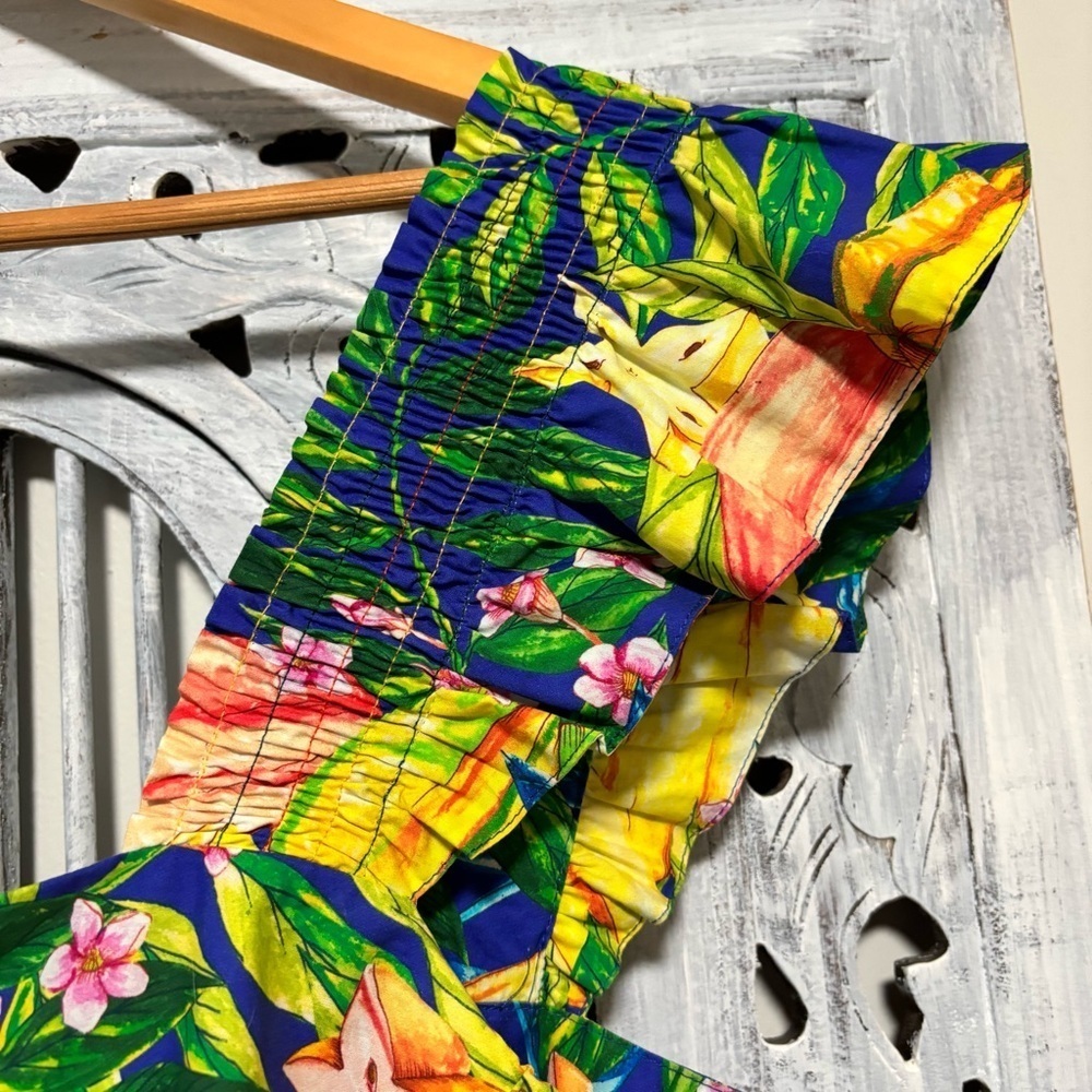 FARM RIO Caipirinha Tiered Printed Ruffle Sleeve Tropical Cotton Mini Dress NWT - Picture 13 of 16